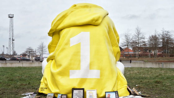 Foto van het Stille Strijd-beeld op het Nelson Mandelaplein, vanaf de achterkant getrokken.