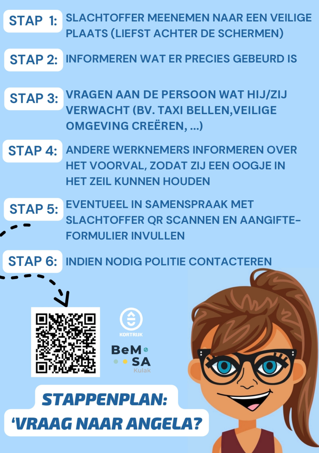 poster met stappenplan voor het helpen van slachtoffers van spiking