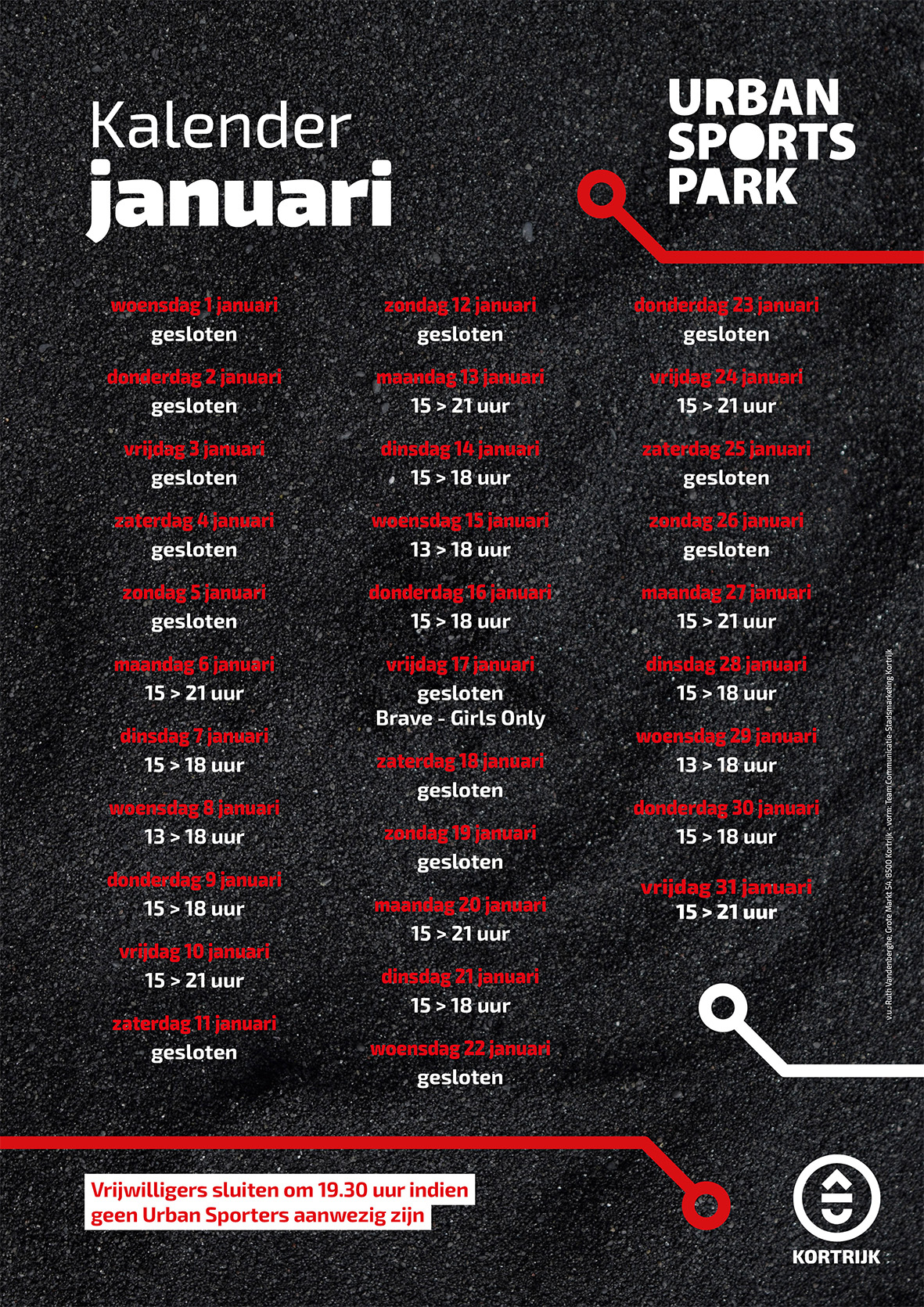 kalender openingsuren januari 25