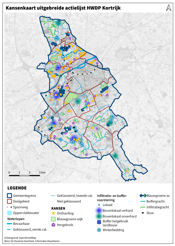 Kaart van Kortrijk met symbolen die kansen aanduiden