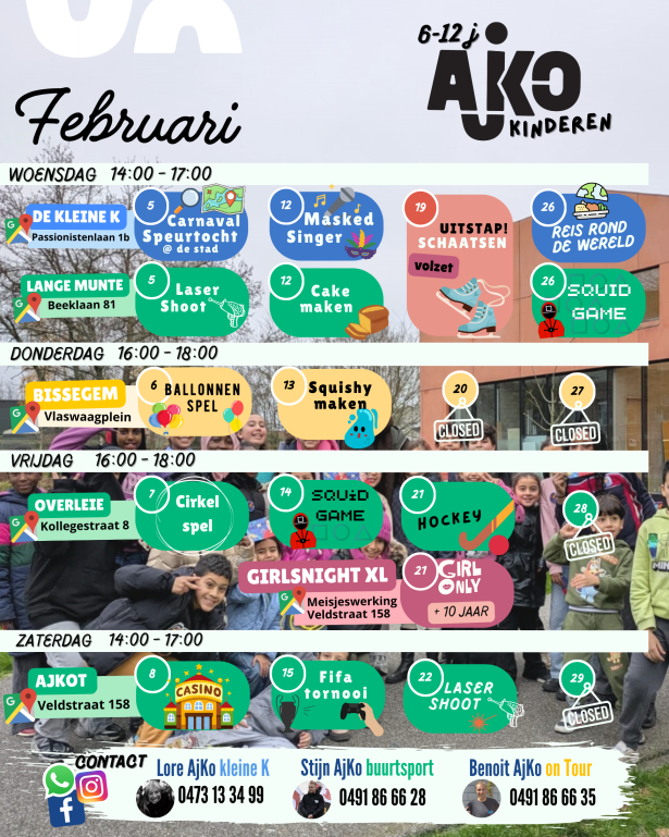 Kalender kinderwerking AjKo februari 